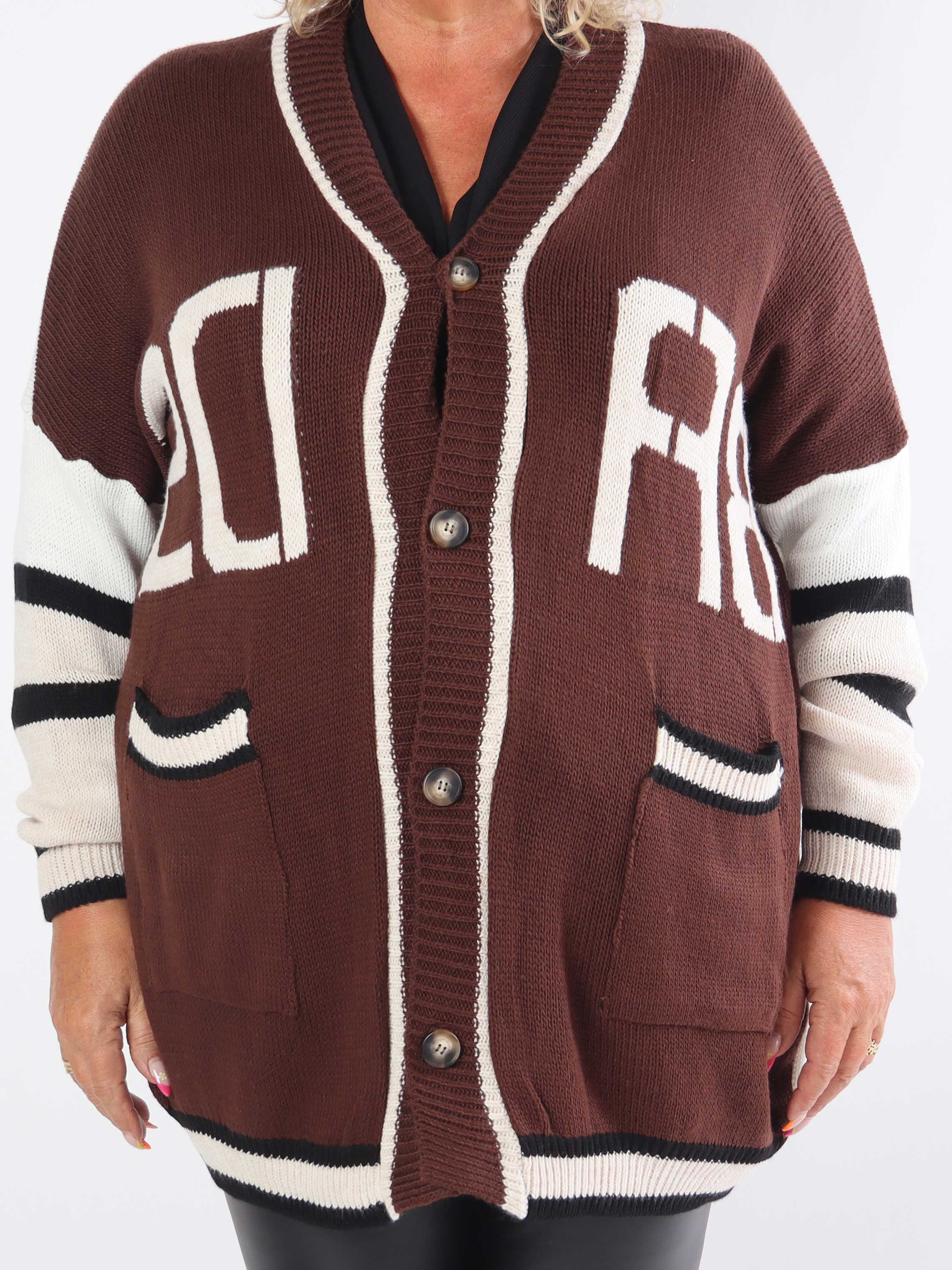 Diah - Flerfarvet plus size college strikcardigan